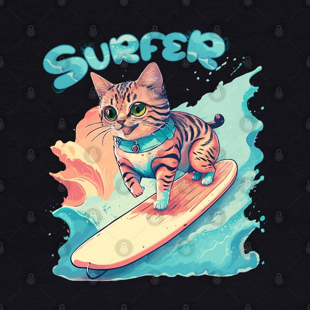 Surfer Cute Cat Summer Fun by PetODesigns